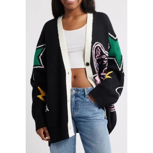 Dressed in LALA Sweaters - LALA Tiger Karma Mother Lightning Star Yin Yang Oversized Cardigan size S/M